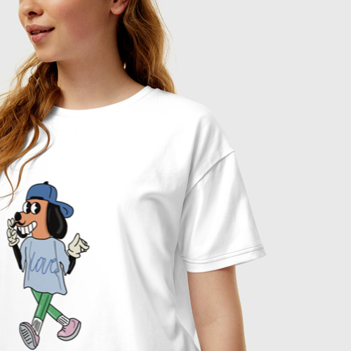 Женская футболка хлопок Oversize с принтом Усатый пёсель, фото на моделе #1
