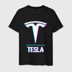 Мужская футболка хлопок Значок Tesla в стиле glitch