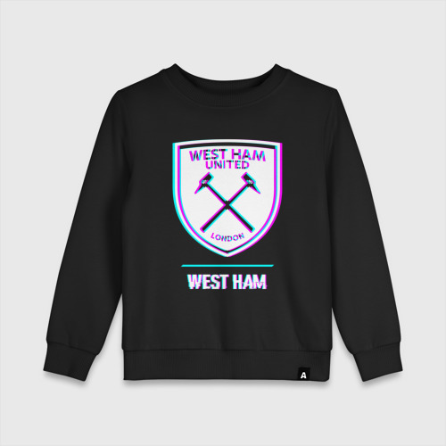 Детский свитшот хлопок с принтом West Ham FC в стиле glitch, вид спереди #2
