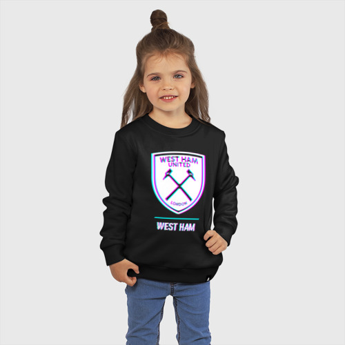 Детский свитшот хлопок с принтом West Ham FC в стиле glitch, фото на моделе #1
