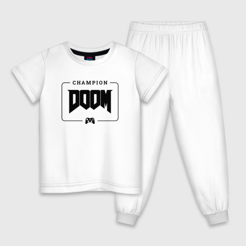 Детская пижама хлопок с принтом Doom gaming champion: рамка с лого и джойстиком, вид спереди #2