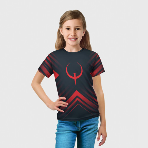 Детская футболка 3D Красный символ Quake на темном фоне со стрелками, цвет 3D печать - фото 5