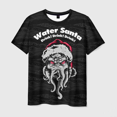 Мужская футболка с принтом Санта Клаус - осьминог, вид спереди №1
