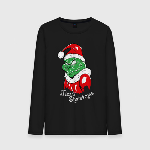 Мужской лонгслив хлопок Merry Christmas, Santa Claus Grinch, цвет черный