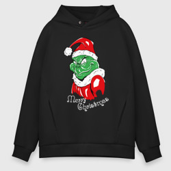 Мужское худи Oversize хлопок Merry Christmas, Santa Claus Grinch