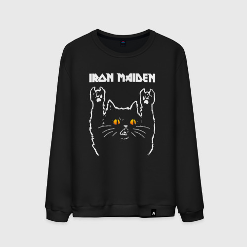 Мужской свитшот хлопок с принтом Iron Maiden rock cat, вид спереди #2