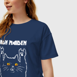 Женская футболка хлопок Oversize Iron Maiden rock cat - фото 2