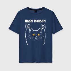 Женская футболка хлопок Oversize Iron Maiden rock cat