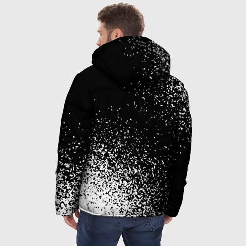 Мужская зимняя куртка 3D с принтом Slipknot и рок символ на темном фоне, вид сзади #2