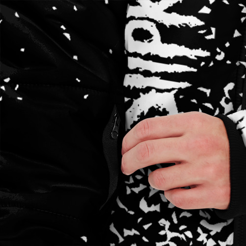 Мужская зимняя куртка 3D с принтом Slipknot и рок символ на темном фоне, вид сбоку #3