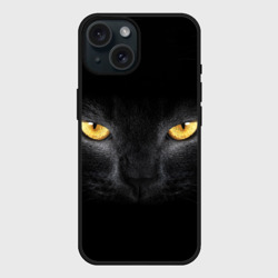 Чехол силиконовый для Apple iPhone 15 матовый Чёрная кошка с оранжевыми глазами
