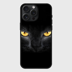 Чехол силиконовый для Apple iPhone 15 Pro Мax матовый Чёрная кошка с оранжевыми глазами