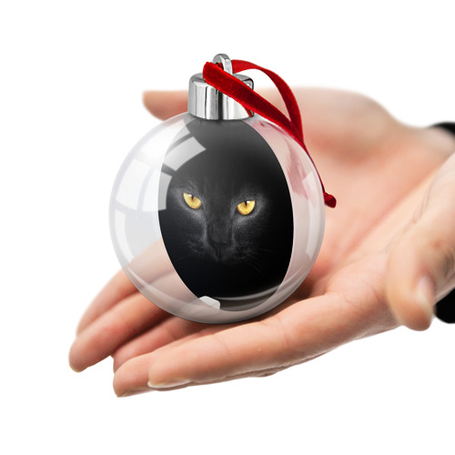 Ёлочный шар Чёрная кошка с оранжевыми глазами - фото 2