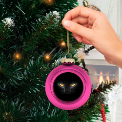 Стеклянный ёлочный шар Чёрная кошка с оранжевыми глазами - фото 2