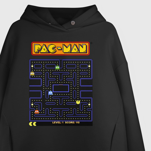 Женское худи Oversize хлопок Pac-Man на ZX-Spectrum, цвет черный - фото 3