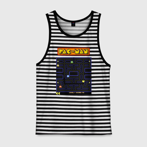 Мужская майка хлопок Pac-Man на ZX-Spectrum, цвет черная тельняшка