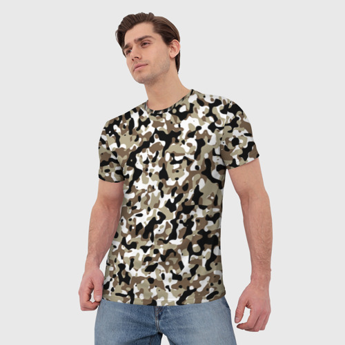 Мужская футболка 3D с принтом Камуфляж зимний лес - мелкий, фото на моделе #1