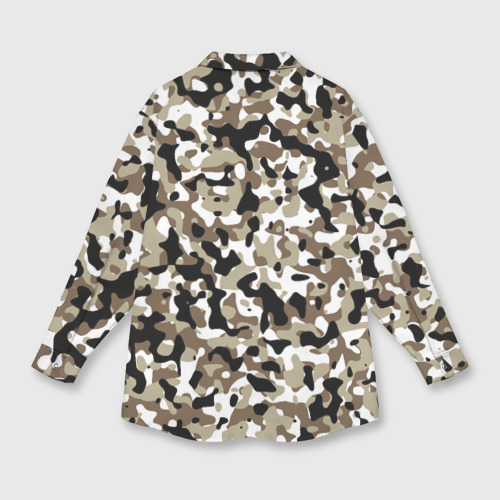 Женская рубашка oversize 3D с принтом Камуфляж зимний лес - мелкий, вид сзади #1