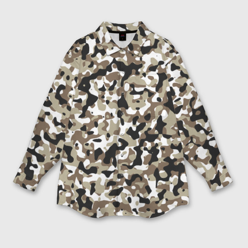 Женская рубашка oversize 3D с принтом Камуфляж зимний лес - мелкий, вид спереди #2