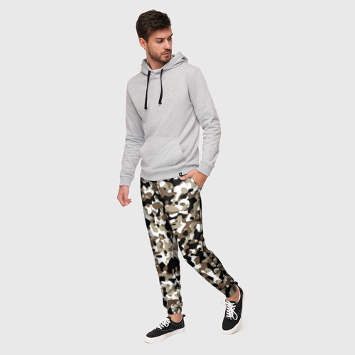 Мужские брюки 3D с принтом Камуфляж зимний лес - мелкий, фото на моделе #1