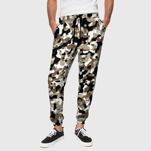 Мужские брюки 3D с принтом Камуфляж зимний лес - мелкий, вид сбоку #3
