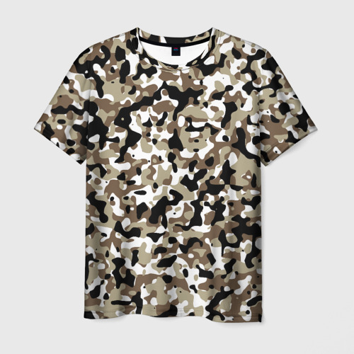 Мужская футболка 3D с принтом Камуфляж зимний лес - мелкий, вид спереди #2