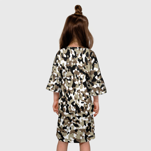 Детское платье 3D с принтом Камуфляж зимний лес - мелкий, вид сзади #2
