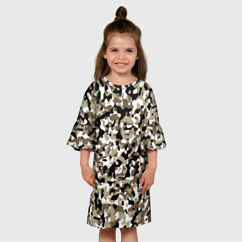 Детское платье 3D с принтом Камуфляж зимний лес - мелкий, вид сбоку #3