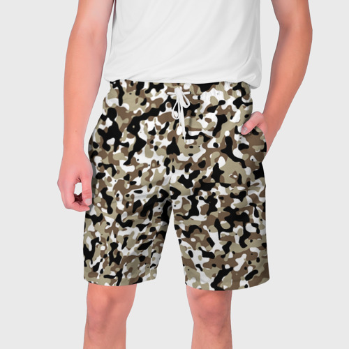 Мужские шорты 3D с принтом Камуфляж зимний лес - мелкий, вид спереди #2