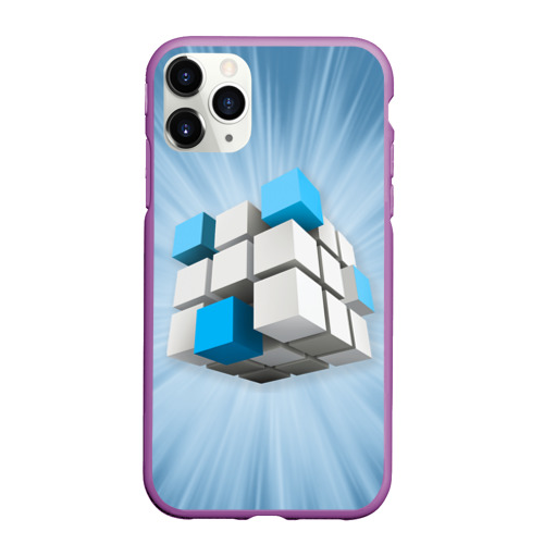 Чехол для iPhone 11 Pro Max матовый с принтом Трёхцветный кубик Рубика, вид спереди #2