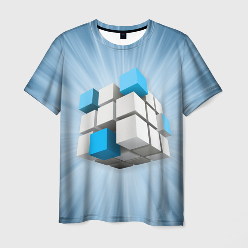 Мужская футболка с принтом Трёхцветный кубик Рубика, вид спереди №1