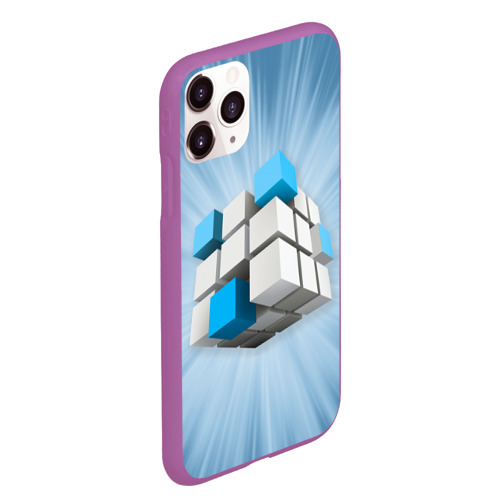Чехол для iPhone 11 Pro Max матовый с принтом Трёхцветный кубик Рубика, вид сбоку #3