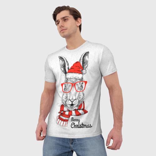 Мужская футболка 3D Santa Rabbit. Merry Christmas!, цвет 3D печать - фото 3