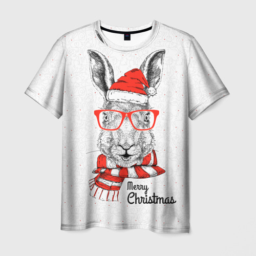 Мужская футболка 3D Santa Rabbit. Merry Christmas!, цвет 3D печать