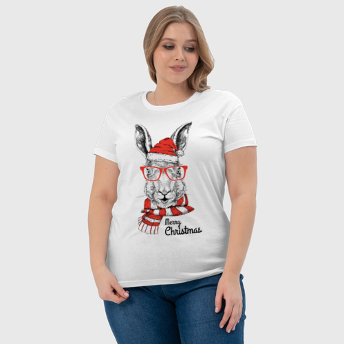 Женская футболка хлопок с принтом Santa Rabbit - Merry Christmas, фото #4