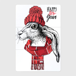 Магнитный плакат 2Х3 Happy New Year! Rabbit in a red knitted hat