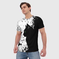 Мужская футболка 3D Черный кот в чернилах - фото 2