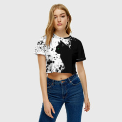 Женская футболка Crop-top 3D Черный кот в чернилах - фото 2