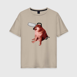 Женская футболка хлопок Oversize Чимс - человек бензопила - Мем