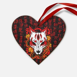 Деревянная игрушка Сердце Кицунэ японская лиса