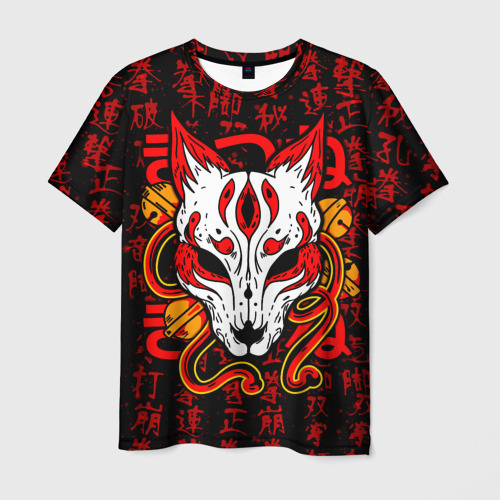 Мужская футболка с принтом Кицунэ японская лиса, вид спереди №1