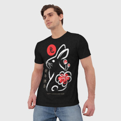 Мужская футболка 3D Rabbit with flower, chinese new year - фото 2