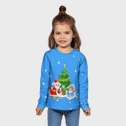 Детский лонгслив 3D Дед Мороз, Снегурочка и елка - фото 2
