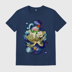 Мужская футболка хлопок Плоская земля - мир на черепахе