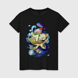 Женская футболка хлопок Плоская земля - мир на черепахе