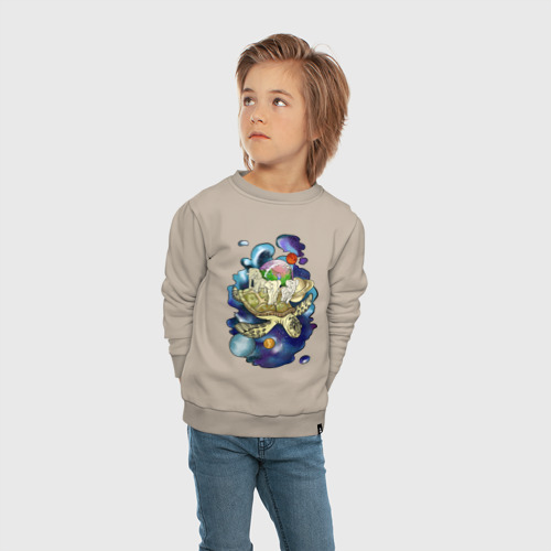 Детский свитшот хлопок Плоская земля - мир на черепахе, цвет миндальный - фото 5