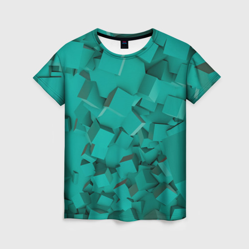 Женская футболка 3D Абстрактные сине-зелёные кубы, цвет 3D печать