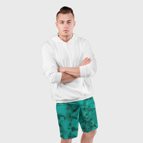 Мужские шорты спортивные Абстрактные сине-зелёные кубы, цвет 3D печать - фото 5