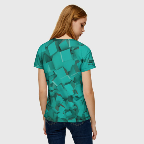 Женская футболка 3D Абстрактные сине-зелёные кубы, цвет 3D печать - фото 4