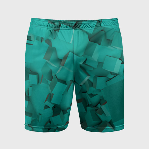 Мужские шорты спортивные Абстрактные сине-зелёные кубы, цвет 3D печать